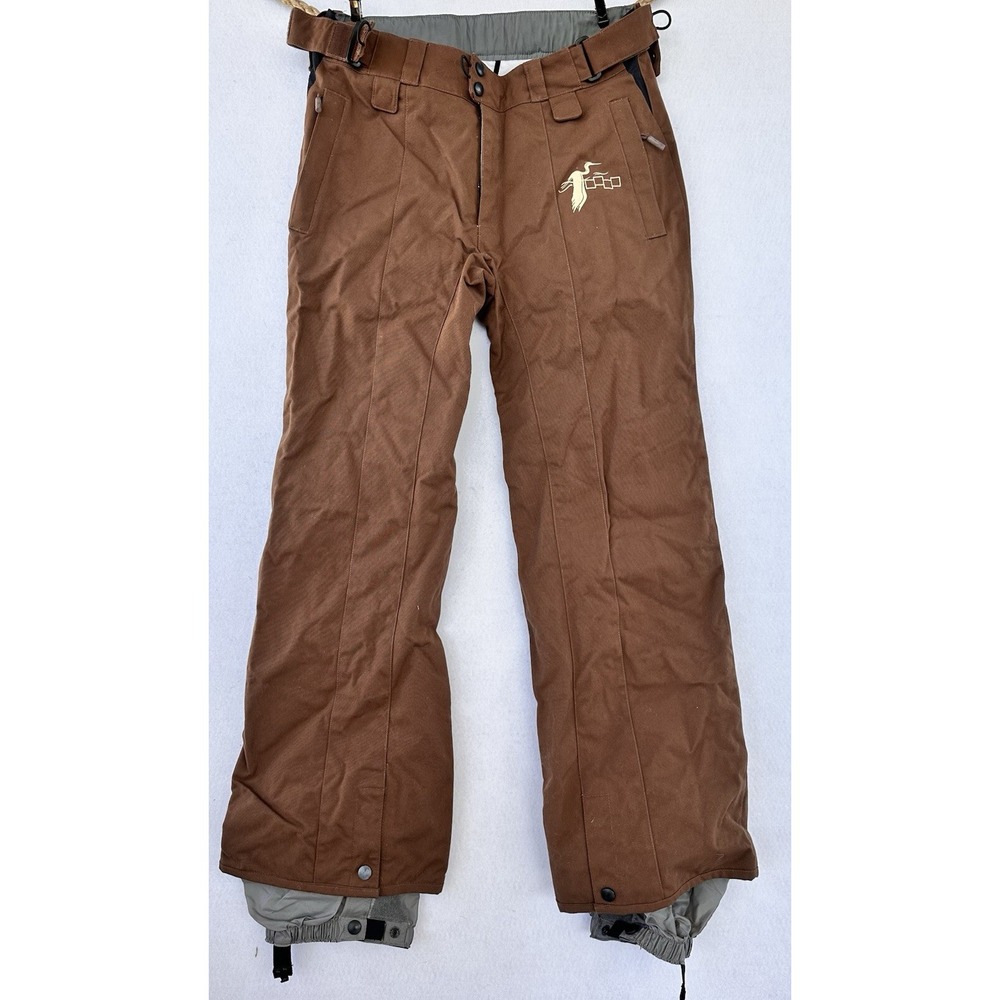 FOURSQUARE Snowboard Ski Pants Adjustable Waist Women's M Brown Logo Pockets